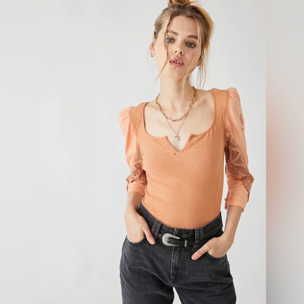 Free People 3/4 Sleeve Cutout Blouse
